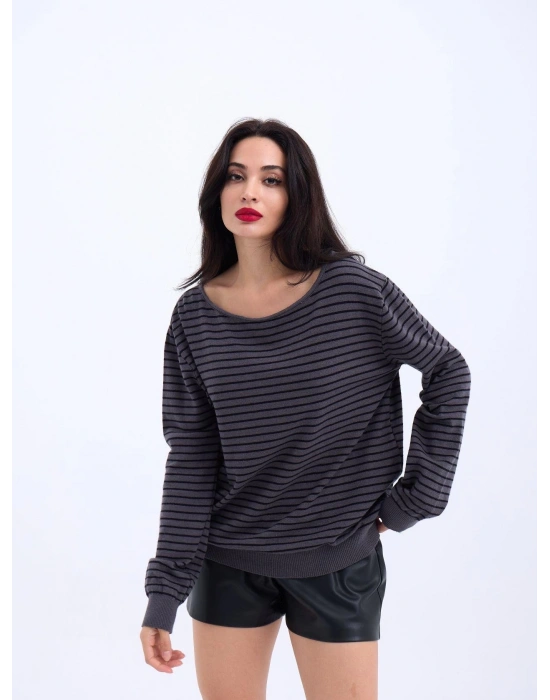 4215 TRİKO ÇİZGİLİ SALAŞ KAZAKANTRASİTSİYAH