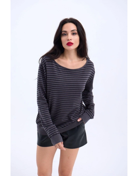 4215 TRİKO ÇİZGİLİ SALAŞ KAZAKANTRASİTSİYAH