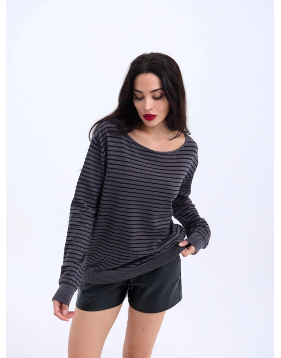 4215 TRİKO ÇİZGİLİ SALAŞ KAZAKANTRASİTSİYAH