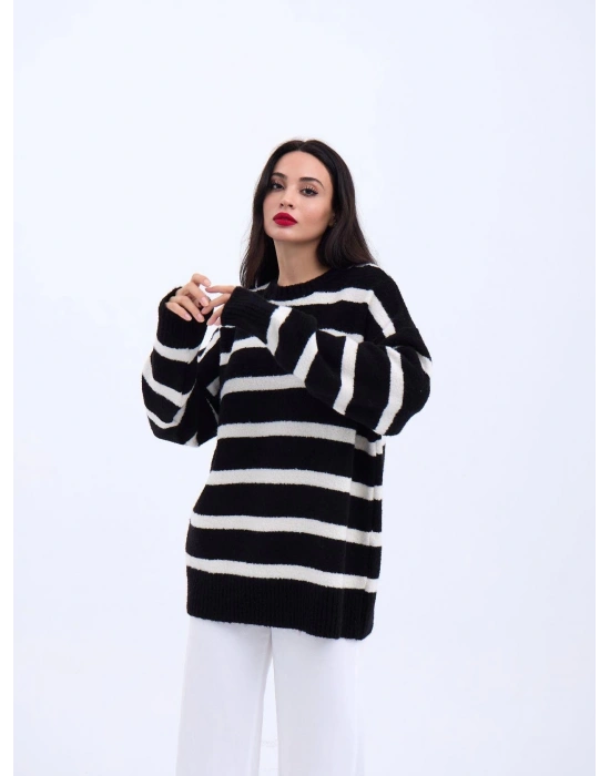 43111 TRİKO ÇİZGİLİ SALAŞ KAZAKSİYAHEKRU