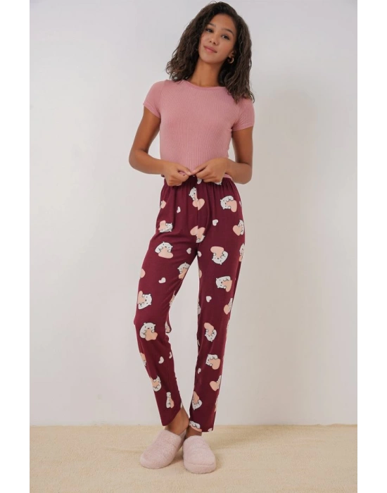 4323 Desenli Pijama Altı  Bordo