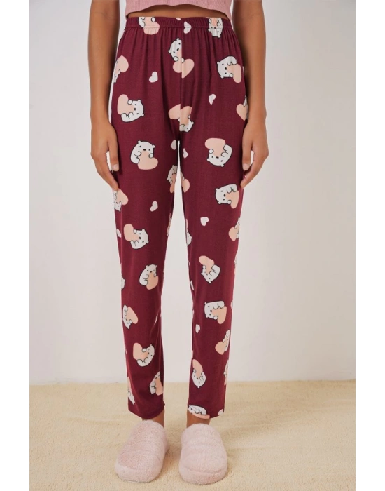 4323 Desenli Pijama Altı  Bordo