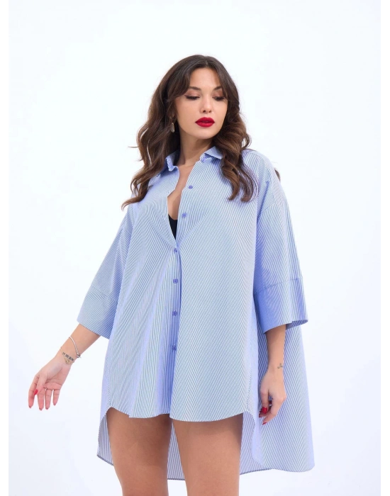 4328 GÖMLEKMAVİ BEYAZ ÇİZGİLİ