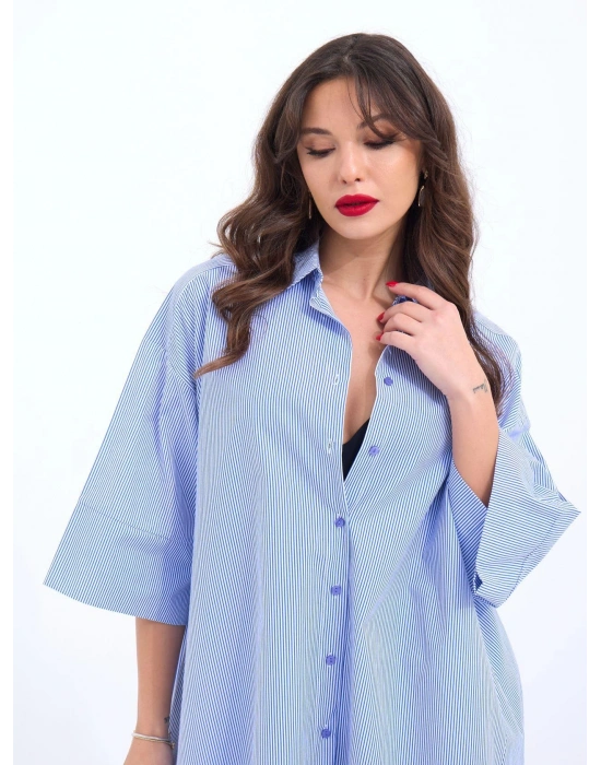 4328 GÖMLEKMAVİ BEYAZ ÇİZGİLİ