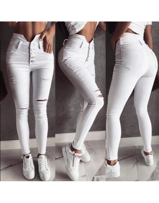 5 Düğmeli V Detay Bel Yırtık Kot