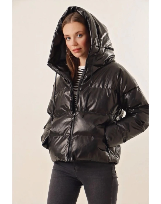 5114 Oversize Deri Mont  Siyah