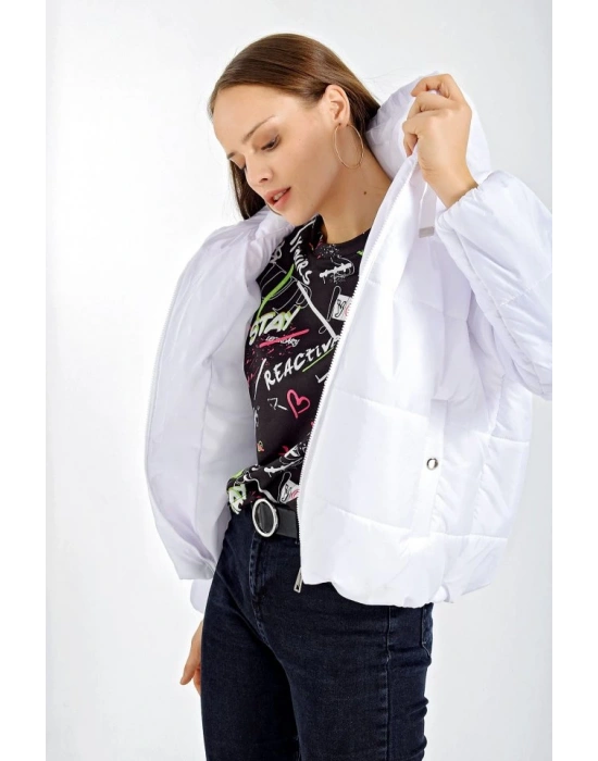 5117 Kapşonlu Şişme Mont  Beyaz