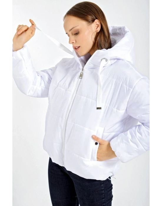 5117 Kapşonlu Şişme Mont  Beyaz
