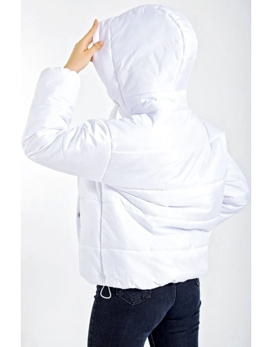 5117 Kapşonlu Şişme Mont  Beyaz