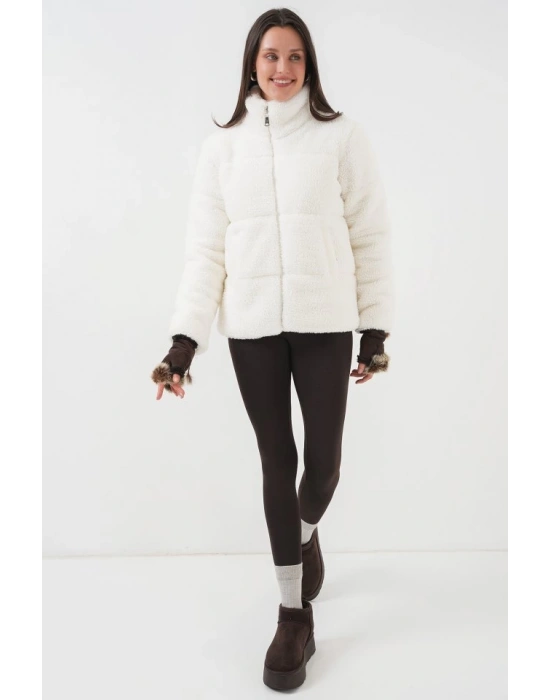 5178 Astarlı Peluş Mont  Beyaz