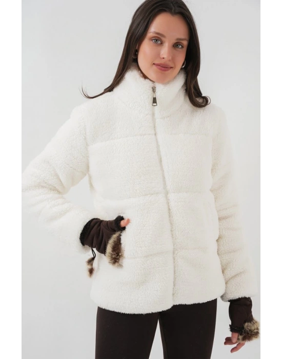 5178 Astarlı Peluş Mont  Beyaz
