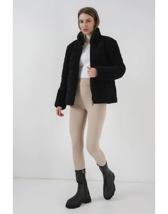 5178 Astarlı Peluş Mont  Siyah