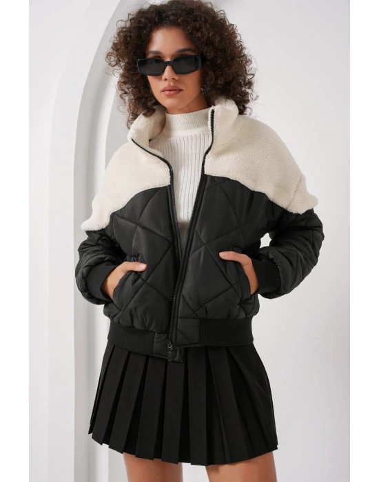 5195 Kapitone Şişme Mont  Ekru