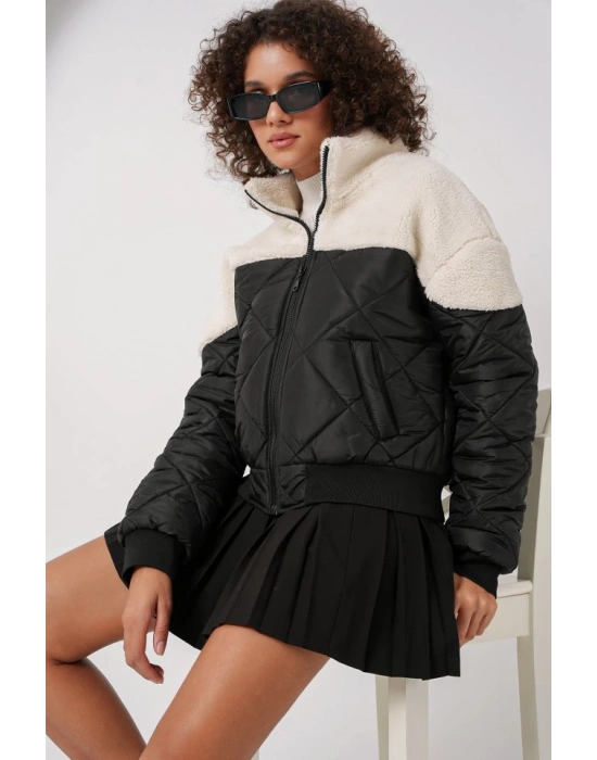 5195 Kapitone Şişme Mont  Ekru