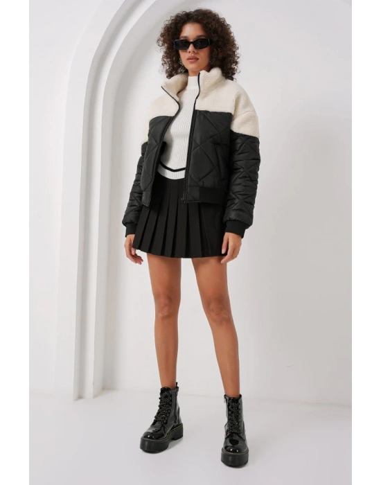 5195 Kapitone Şişme Mont  Ekru