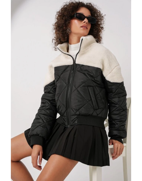 5195 Kapitone Şişme Mont  Ekru