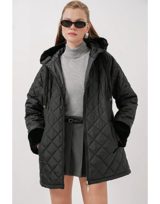 5197 Kapüşonlu Kapitone Mont  Siyah