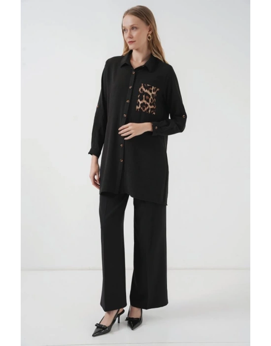 5851 Cep Detaylı Gömlek Tunik  Siyah