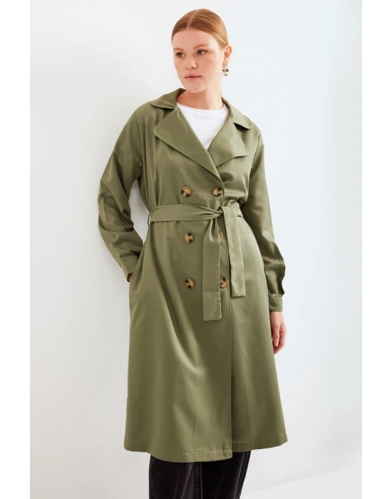 5853 Kruvaze Yaka Trençkot  Haki