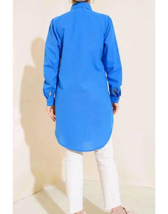 5885 Uzun Keten Gömlek  Saks