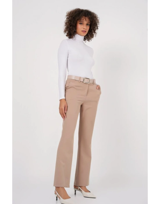 65 Kemerli İspanyol Paça Pantolon  Bej