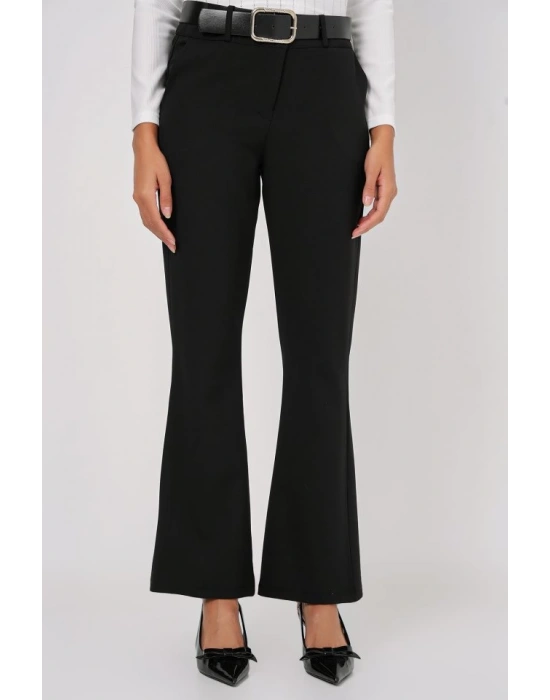 6538 Kemerli İspanyol Paça Pantolon  Siyah