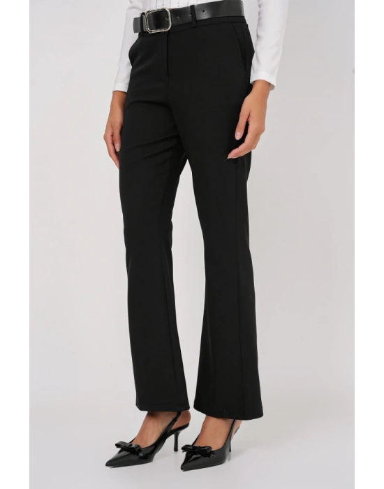 6538 Kemerli İspanyol Paça Pantolon  Siyah