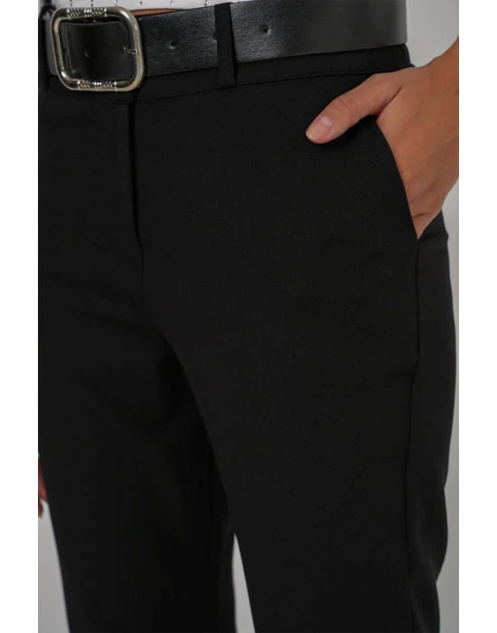 6538 Kemerli İspanyol Paça Pantolon  Siyah