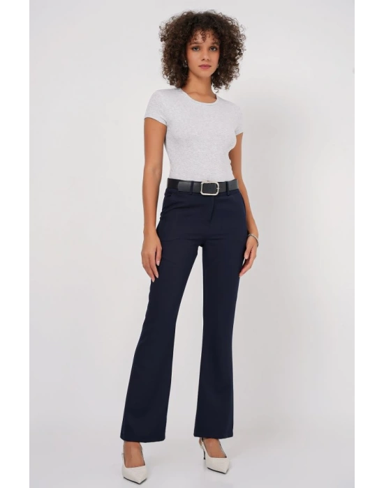 6538 Kemerli İspanyol Paça Pantolon  Lacivert