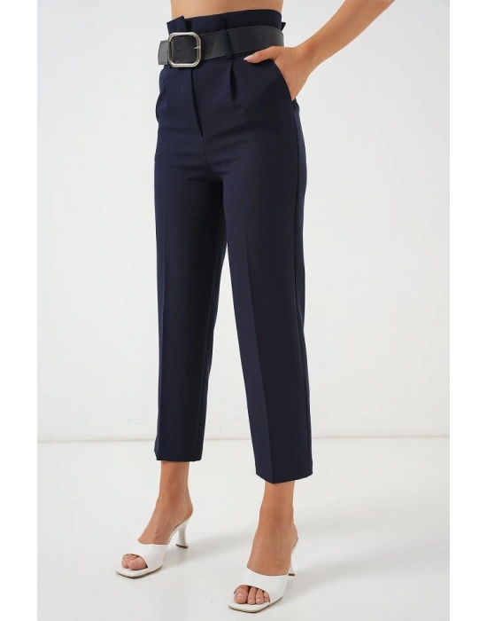 6556 Kemerli Kumaş Pantolon  Lacivert