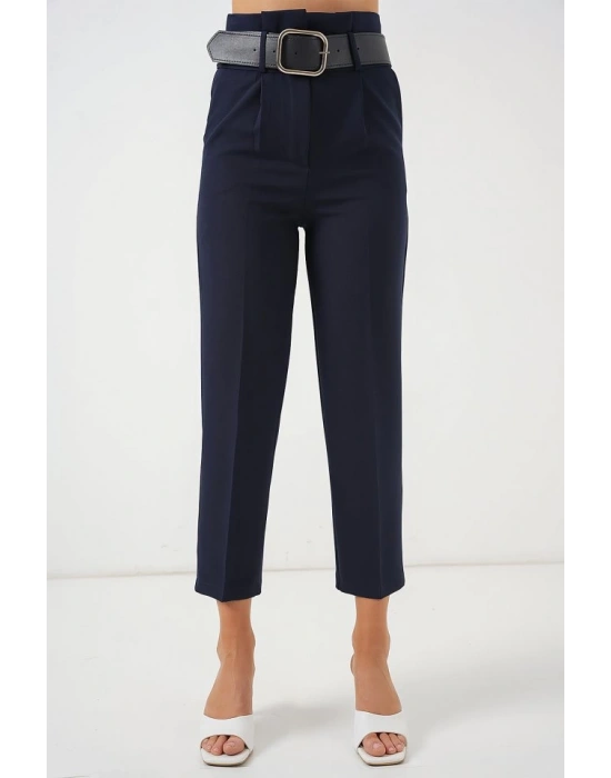 6556 Kemerli Kumaş Pantolon  Lacivert