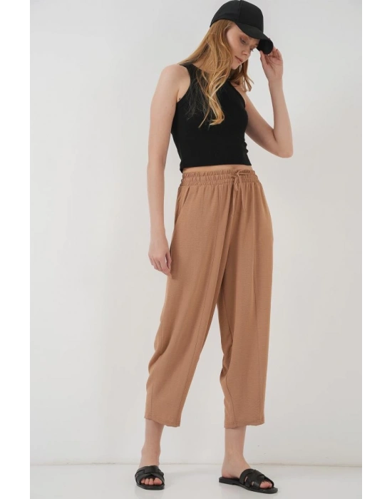 6591 Dokuma Şalvar Pantolon  Camel