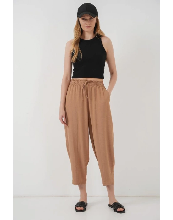 6591 Dokuma Şalvar Pantolon  Camel