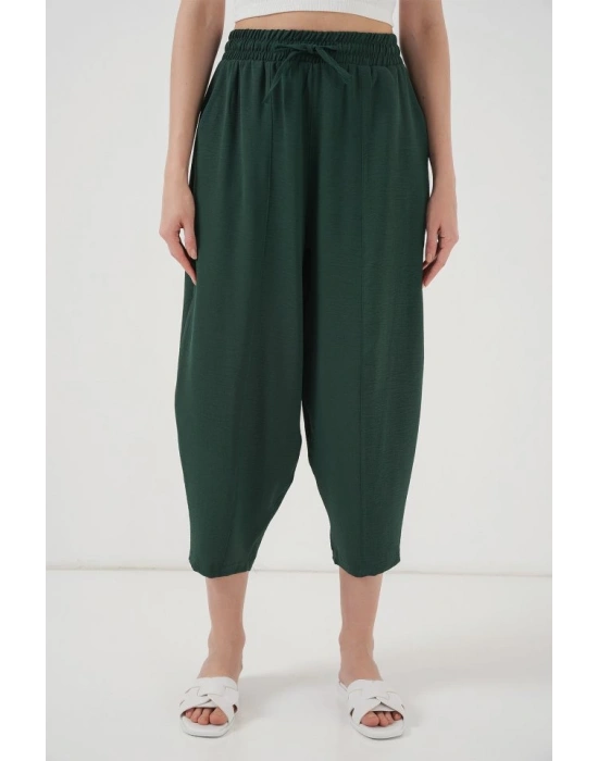 6591 Dokuma Şalvar Pantolon  Zümrüt Yeşili