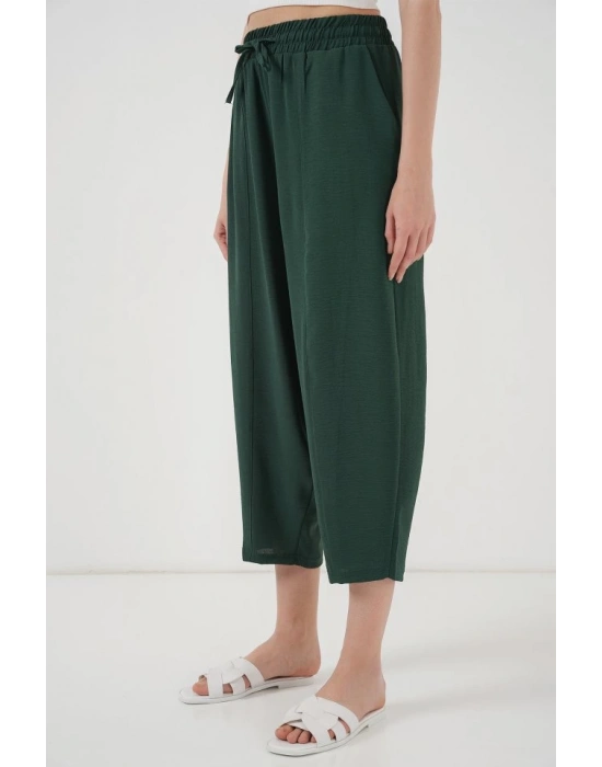 6591 Dokuma Şalvar Pantolon  Zümrüt Yeşili
