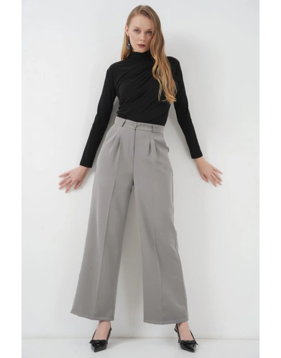 6647 Bol Paça Kumaş Pantolon  Gri