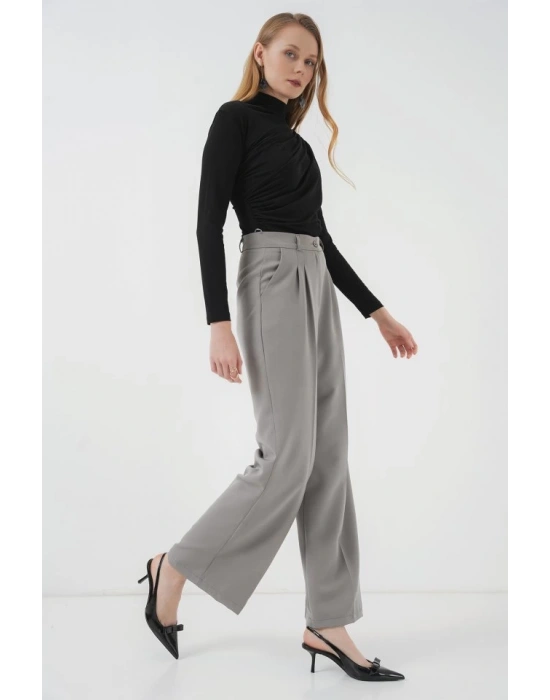 6647 Bol Paça Kumaş Pantolon  Gri