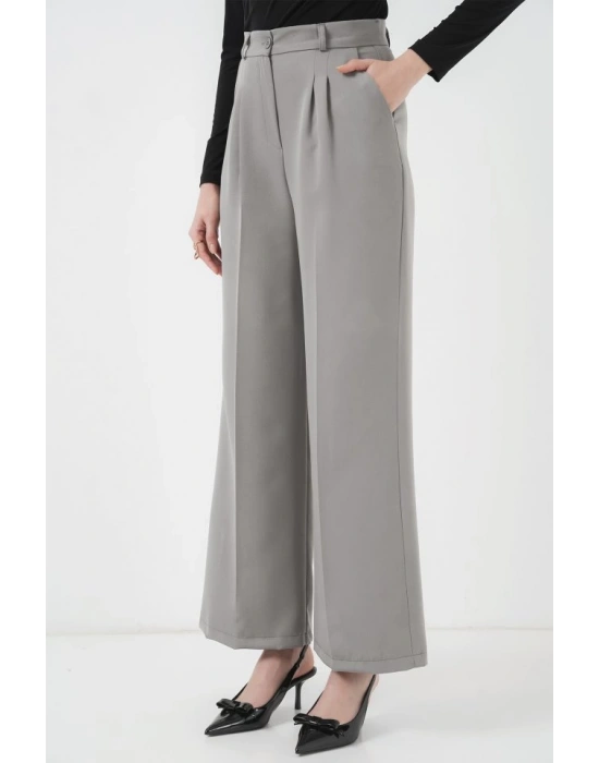 6647 Bol Paça Kumaş Pantolon  Gri