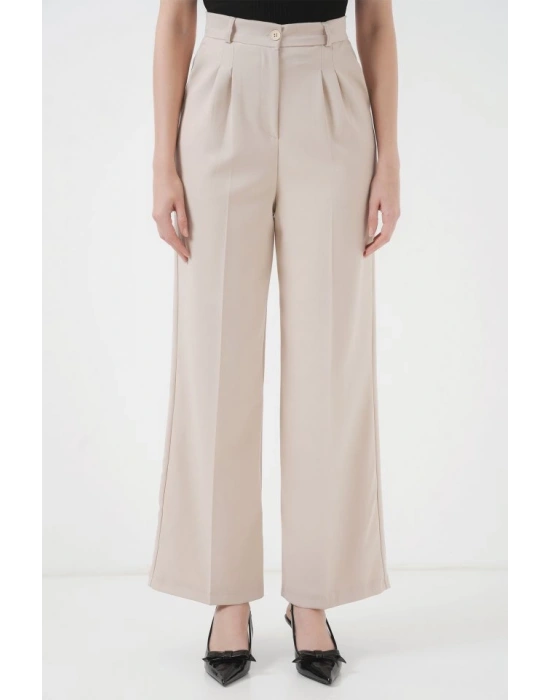 6647 Bol Paça Kumaş Pantolon  Krem