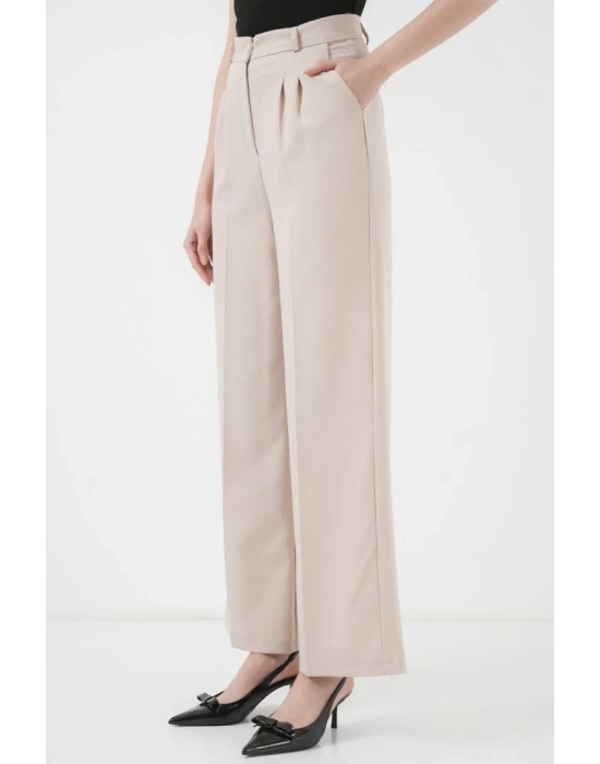 6647 Bol Paça Kumaş Pantolon  Krem