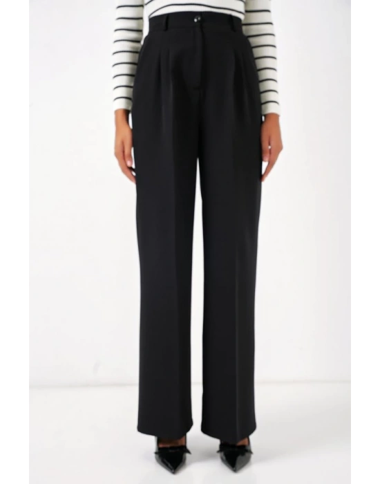 6647 Bol Paça Kumaş Pantolon  Siyah