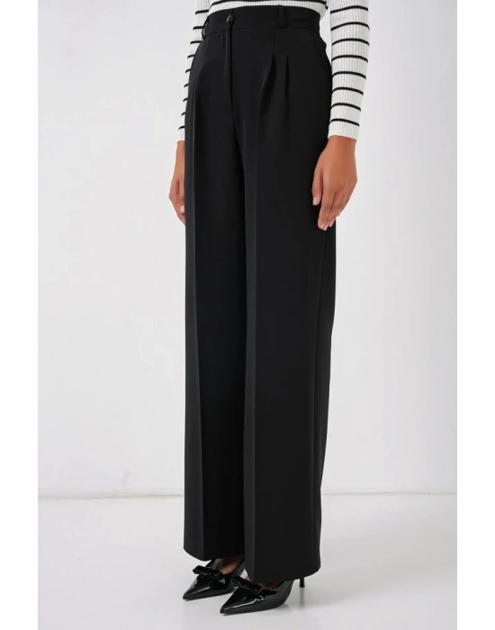 6647 Bol Paça Kumaş Pantolon  Siyah