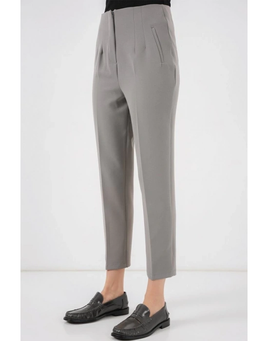 6650 Yüksek Bel Kumaş Pantolon  Gri