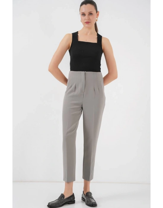 6650 Yüksek Bel Kumaş Pantolon  Gri