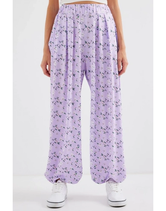 6665 Desenli Şalvar Pantolon  Lila