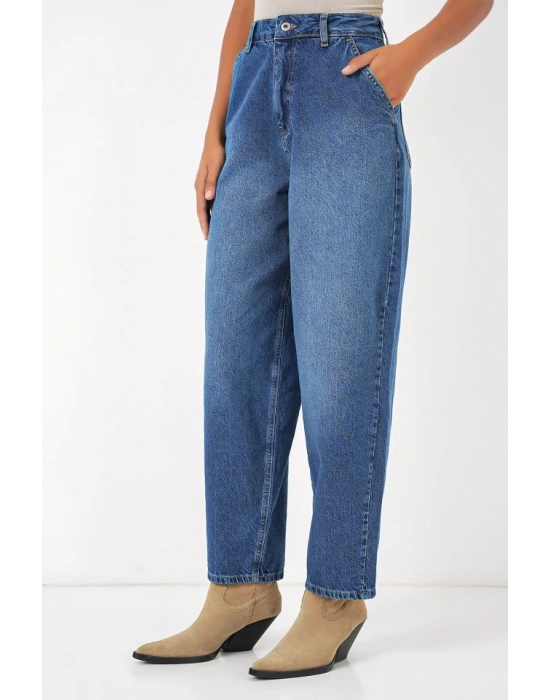 6688 Yüksek Bel Baggy Kot Pantolon  Lacivert