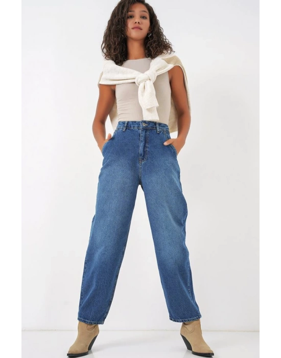 6688 Yüksek Bel Baggy Kot Pantolon  Lacivert