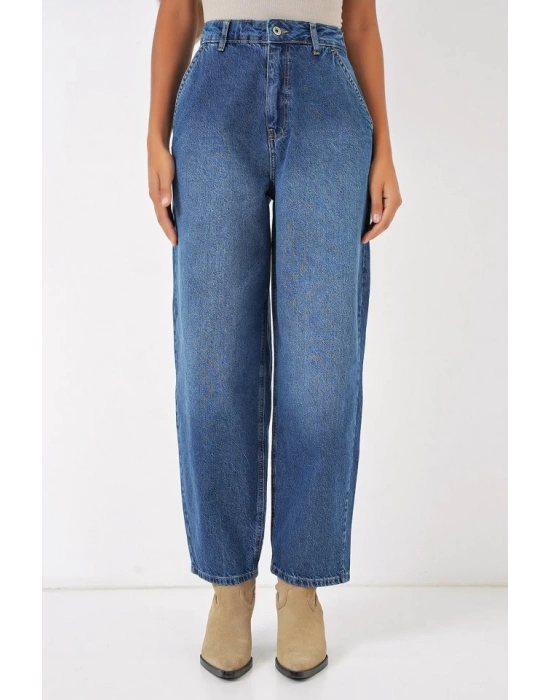 6688 Yüksek Bel Baggy Kot Pantolon  Lacivert