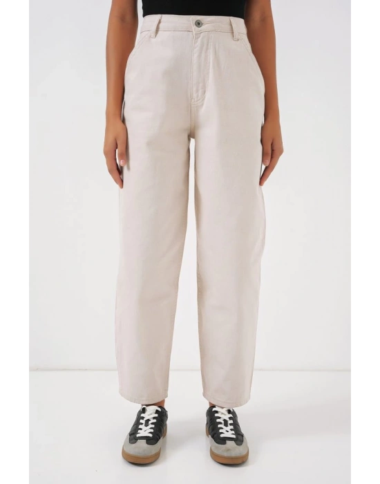 6703 Yüksek Bel Kot Pantolon  Ekru