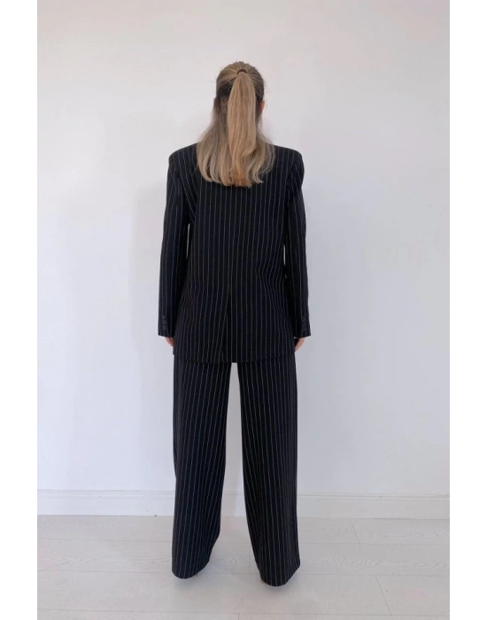 Siyah Çizgili Ceket  Yelek Ve Pantolon Takım